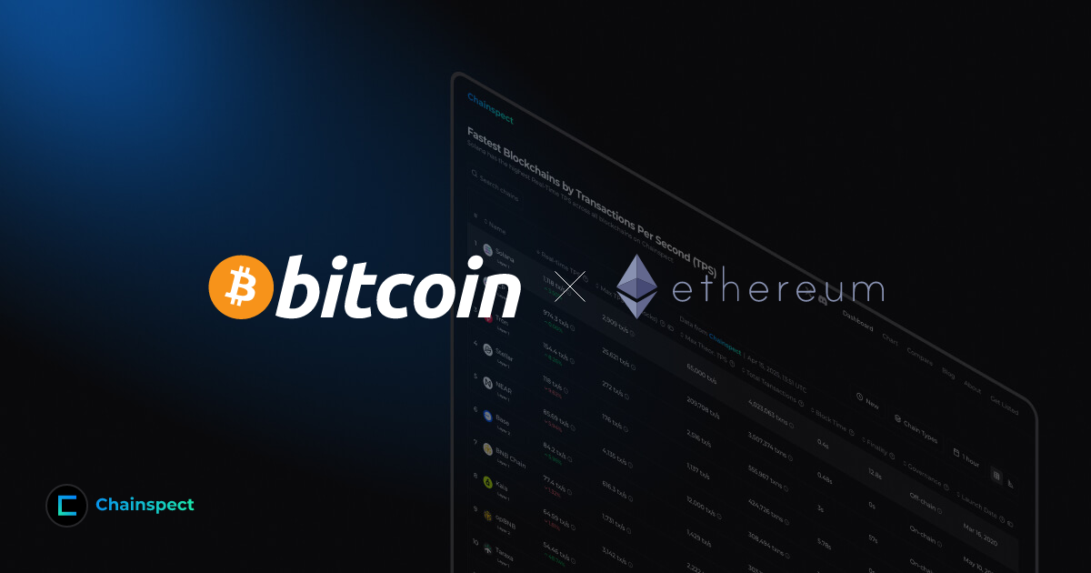 Bitcoin vs Ethereum [TPS, Max TPS, Block Time] | Chainspect